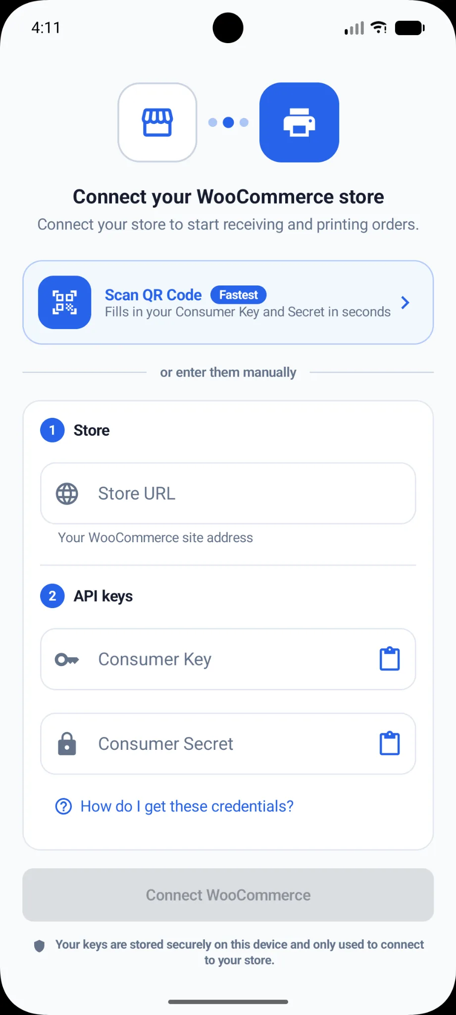Complete WinnyPlus Print WooCommerce connection screen