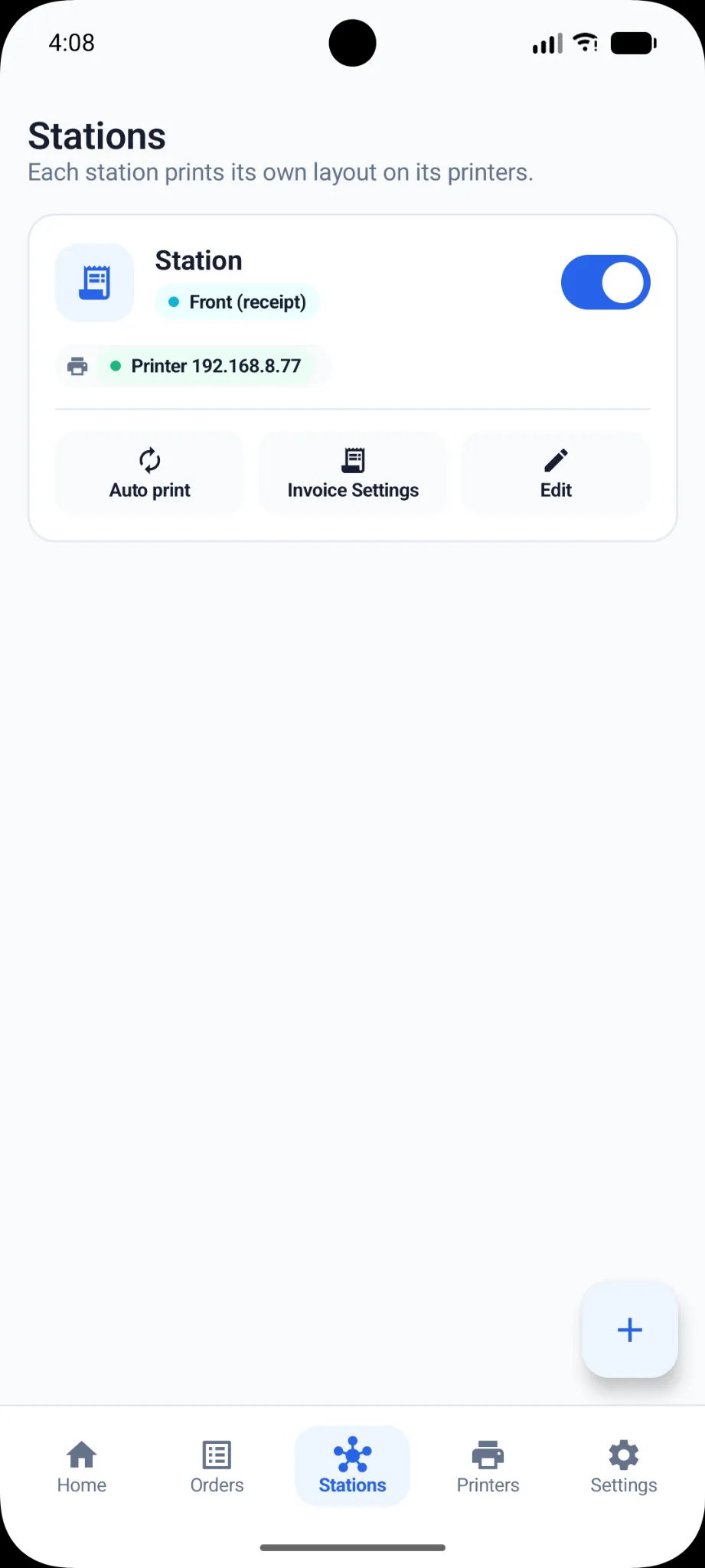 Complete WinnyPlus Print stations screen